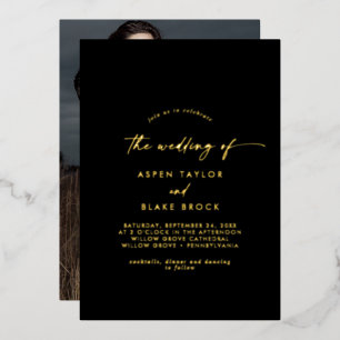 Modern Gold Foil Script   Black Photo Wedding