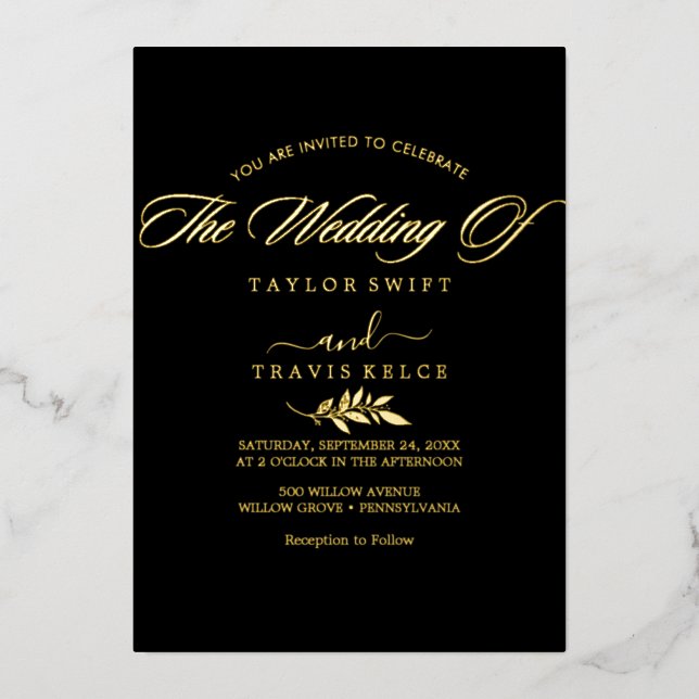 Modern Gold Foil Script Black The Wedding Of   (Front)