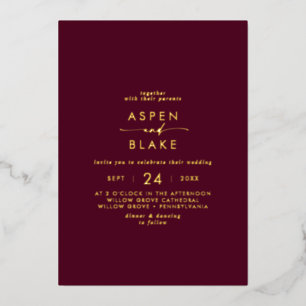 Modern Gold Foil Script Burgundy Casual Wedding