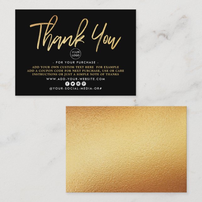 Modern Gold Foil Script Business Thank You Enclosure Card (Front/Back)