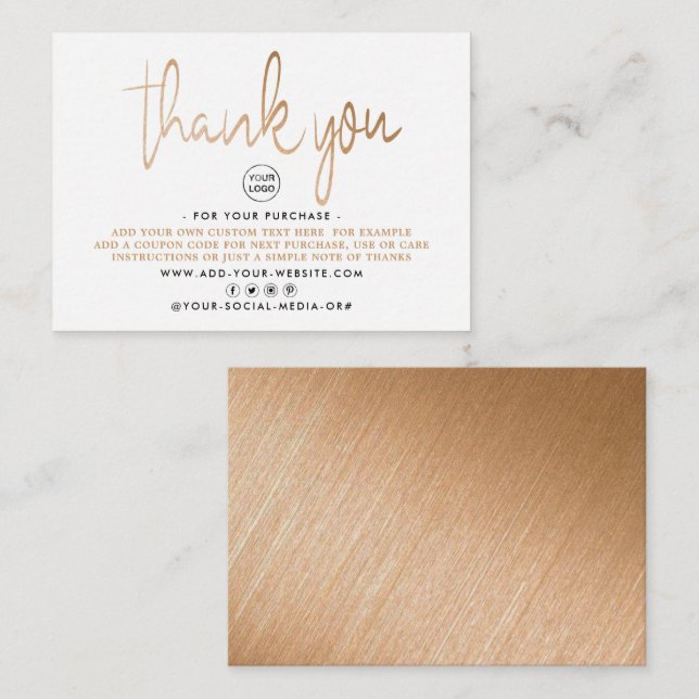 Modern Gold Foil Script Business Thank You Enclosure Card (Front/Back)