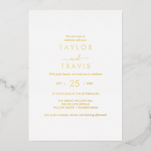 Modern Gold Foil Script Casual Wedding  (Front)