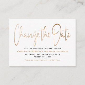 Modern Gold Foil Script Change The Date Enclosure Card