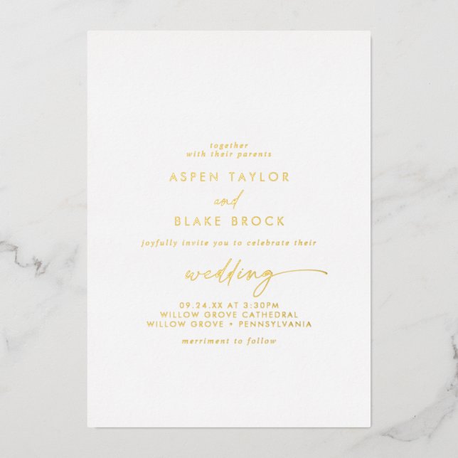Modern Gold Foil Script Couple & Parents Wedding (Front)