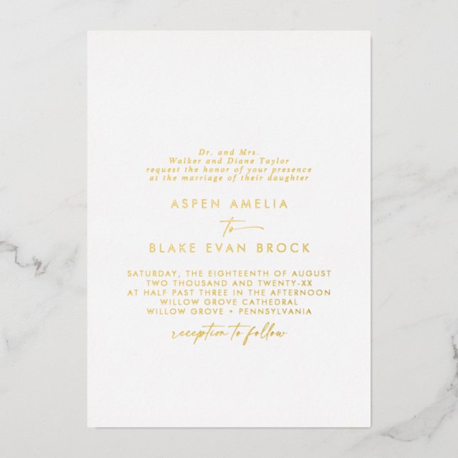 Modern Gold Foil Script Formal Wedding (Front)