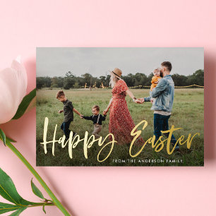 Modern Gold Foil Script Happy Easter Photo Holiday Card