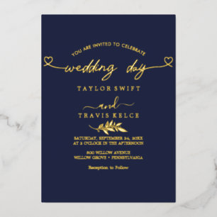 Modern Gold Foil Script Navy Wedding day