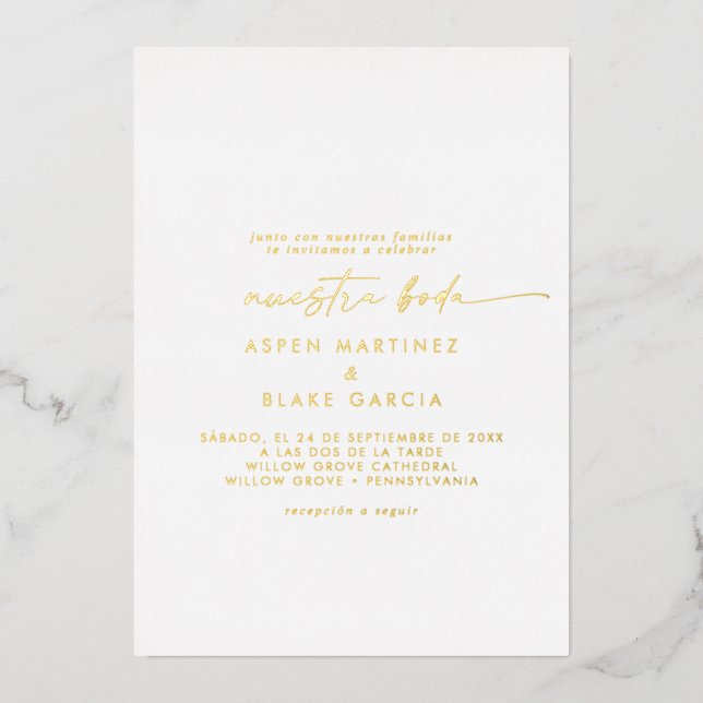 Modern Gold Foil Script Nuestra Boda Wedding (Front)