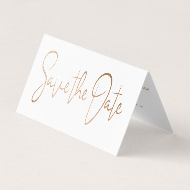 Modern Gold Foil Script Photo Save The Date Card (Front)