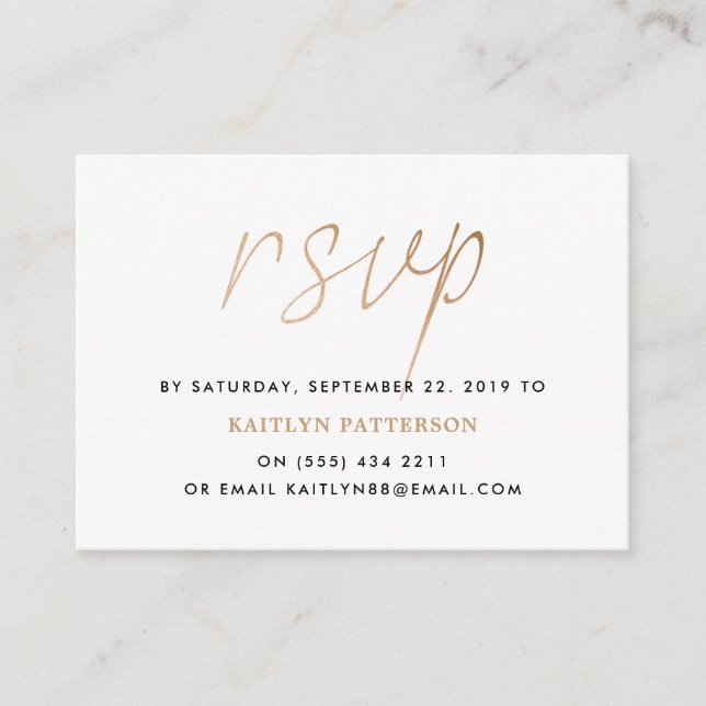 Modern Gold Foil Script RSVP Enclosure Card (Front)