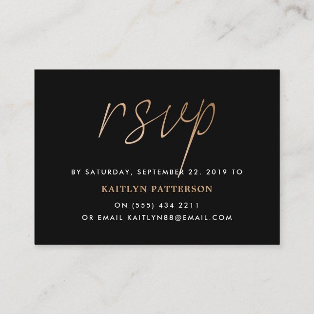 Modern Gold Foil Script RSVP Enclosure Card (Front)
