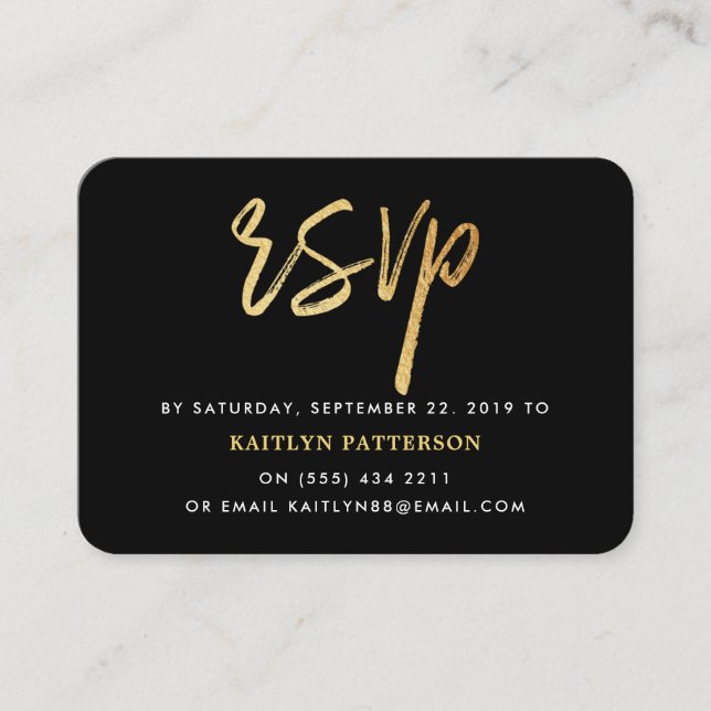 Modern Gold Foil Script RSVP Enclosure Card (Front)