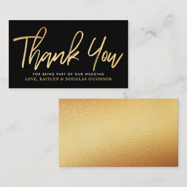 Modern Gold Foil Script Wedding Thank You Enclosure Card (Front/Back)