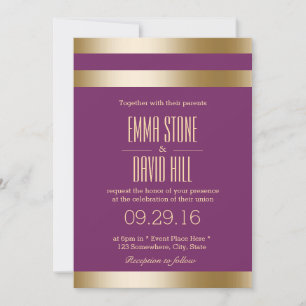 Modern Gold Foil Stripes Elegant Purple Wedding Invitation