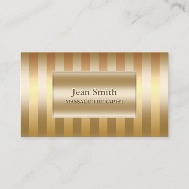 Modern Gold Foil Stripes Massage Therapy Business Card (Front)