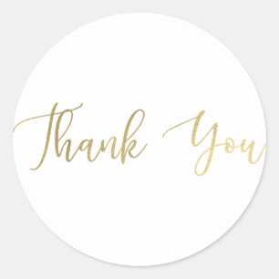 Modern Gold Foil Thin Script Thank You Type Favour Classic Round Sticker