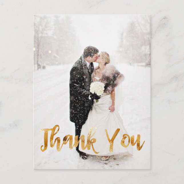 Modern, Gold Foil Typography, Thank You Postcard (Front)