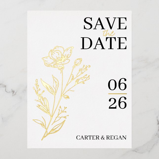 Modern Gold Foil Wedding Save the Date Card (Front)
