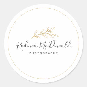 Modern Gold Foliage Greenery Professional Classic Round Sticker