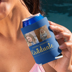 Modern Gold Font   Photo Collage Graduation Can Co Cooler