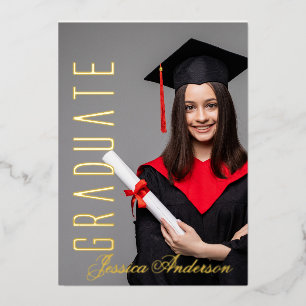 Modern Gold Font   Photo Graduation Party   Foil Holiday Card