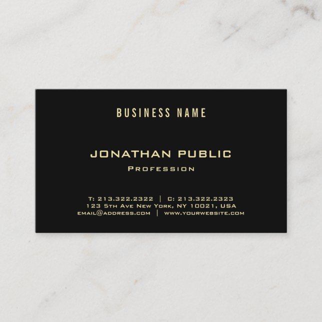 Modern Gold Font Text Chic Elegant Black Plain Top Business Card (Front)