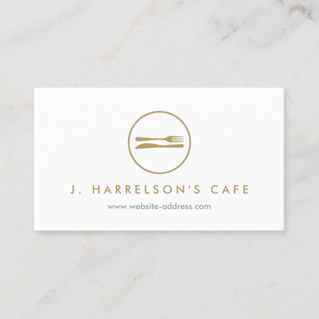 MODERN GOLD FORK & KNIFE LOGO Business Card (Front)
