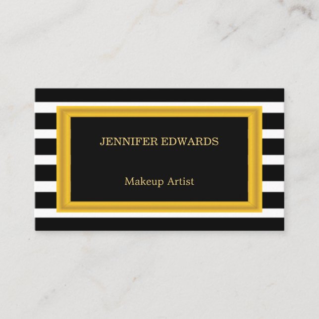 Modern gold frame Black stripes professional Business Card (Front)