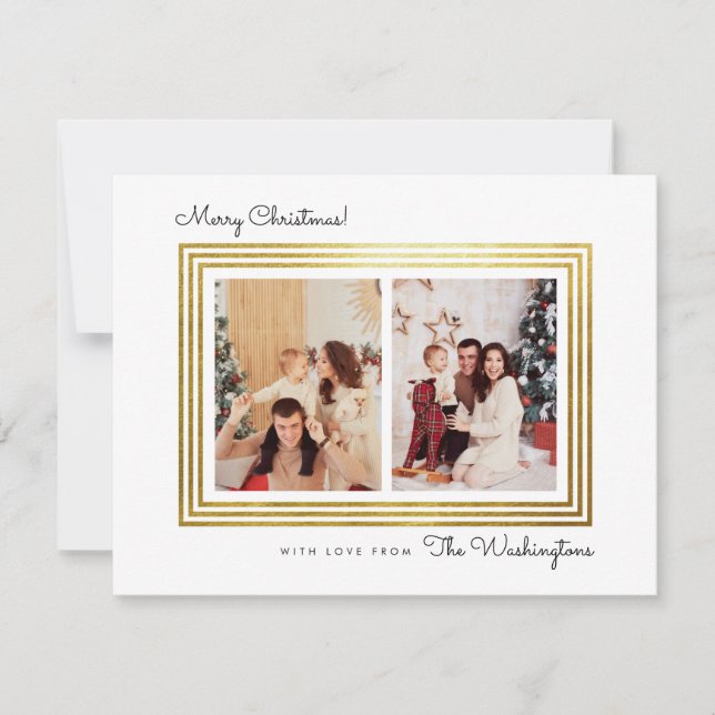 Modern Gold Frame | Christmas Holiday Family Photo Card (Front)