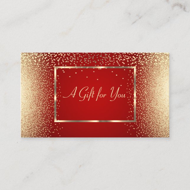 Modern Gold Frame, Confetti Red Elegant Discount Card (Front)