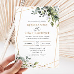Modern Gold Frame Eucalyptus Greenery Wedding Invitation<br><div class="desc">This elegant collection features mixed watercolor greenery leaves paired with a classy serif & delicate sans font in black,  with a monogram on the back. Matching items available.</div>