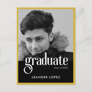 Modern Gold Frame Graduation Announcement Postcard