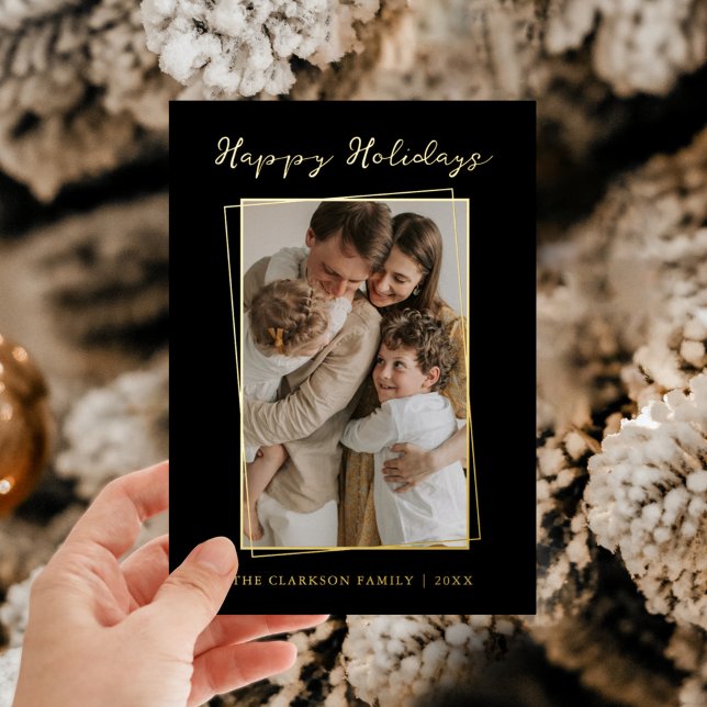 Modern Gold Frame Happy Holidays Foil Holiday Card (Creator Uploaded)