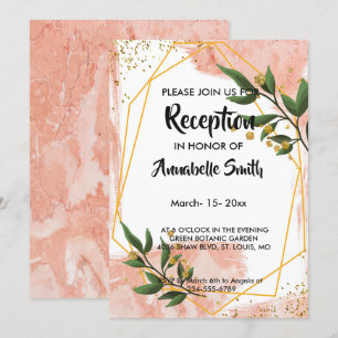 Modern Gold Frame Ivory Green Floral Reception Invitation
