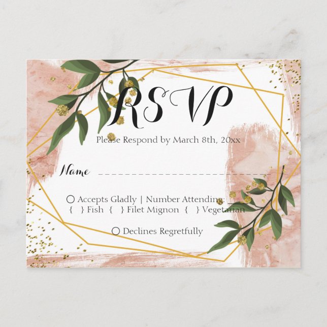 Modern Gold Frame Ivory Green Floral RSVP Postcard (Front)