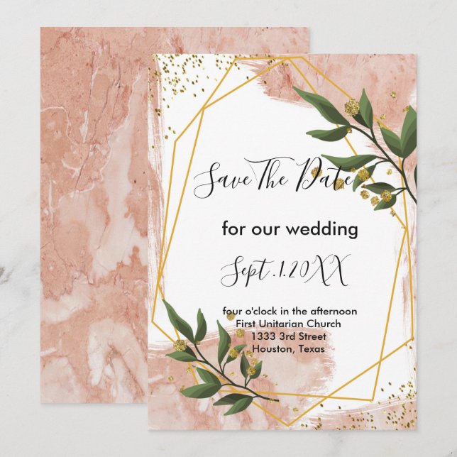 Modern Gold Frame Ivory Green Floral save the date Invitation (Front/Back)