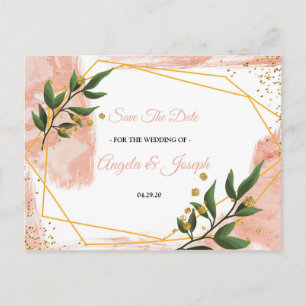 Modern Gold Frame Ivory Green Floral Save the Date Postcard