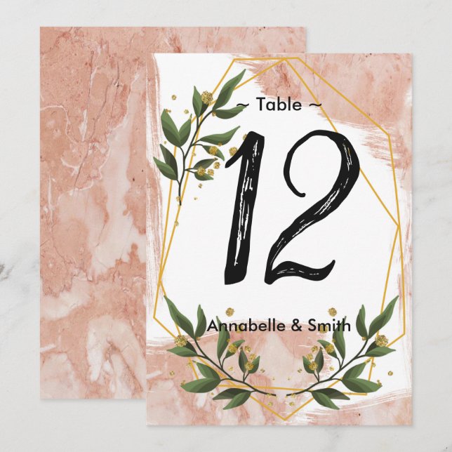 Modern Gold Frame Ivory Green Floral  table number (Front/Back)