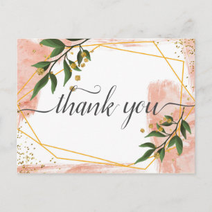 Modern Gold Frame Ivory Green Floral Thank you Postcard