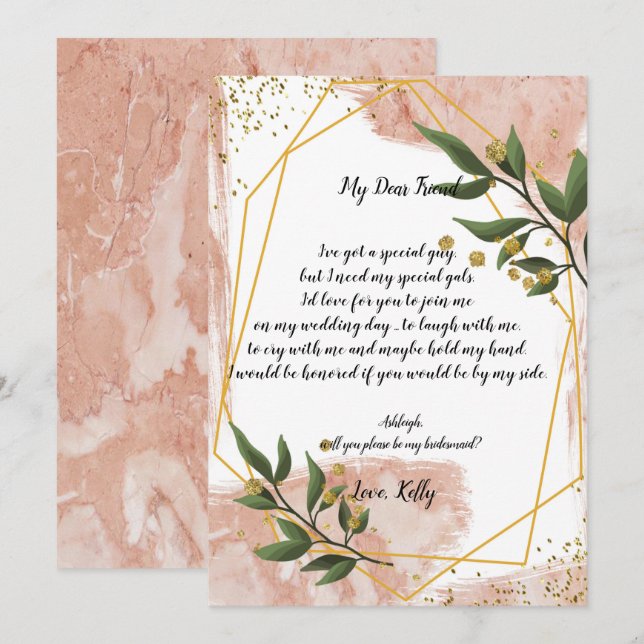 Modern Gold Frame Ivory     will be my bridesmaid Invitation (Front/Back)