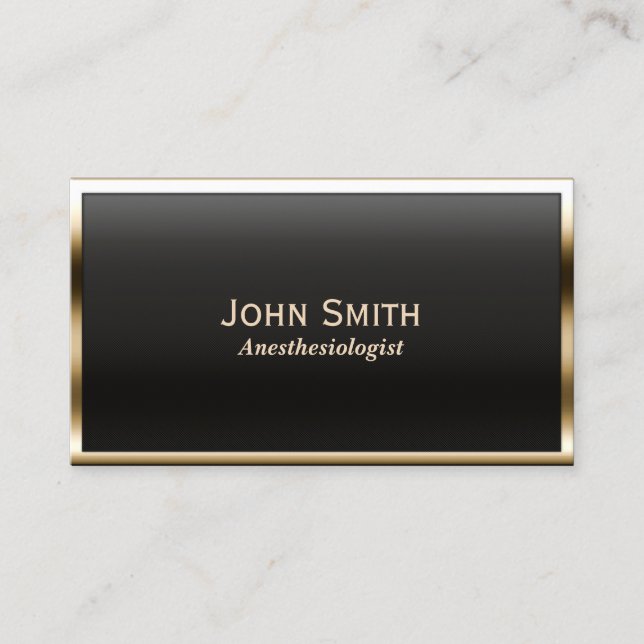 Modern Gold Framed Anaesthesiologist Business Card (Front)