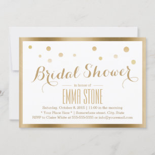 Modern Gold Framed Confetti Dots Bridal Shower Invitation