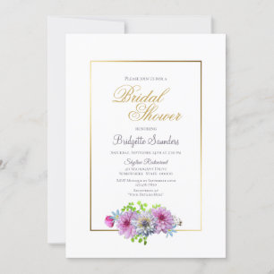 Modern Gold Framed Dahlia Floral Bridal Shower Invitation