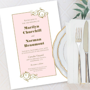 Modern Gold Framed Pink Wedding Invitation