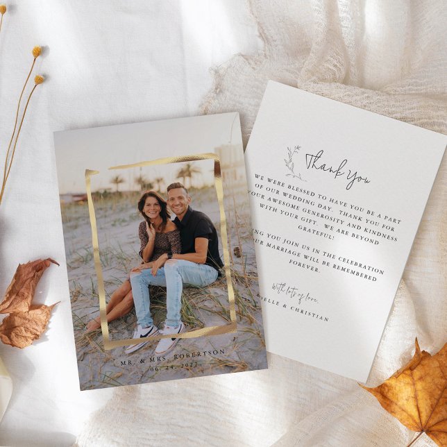 Modern Gold Framed Wedding Signature Script  Thank You Card (Creator Uploaded)