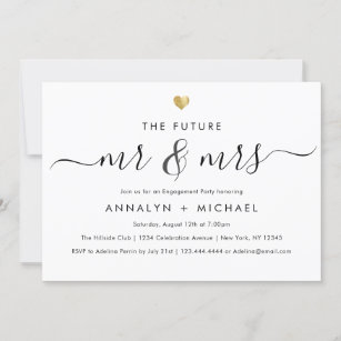 Modern Gold Future Mr and Mrs Engagement Party Invitation