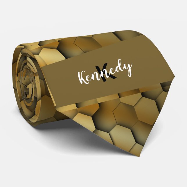 Modern Gold Geometric Custom monogram name  Tie (Rolled)