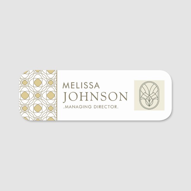 Modern Gold Geometric Employee Name Tag (Front)