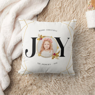 Modern Gold Geometric Family Photo Christmas Cushion