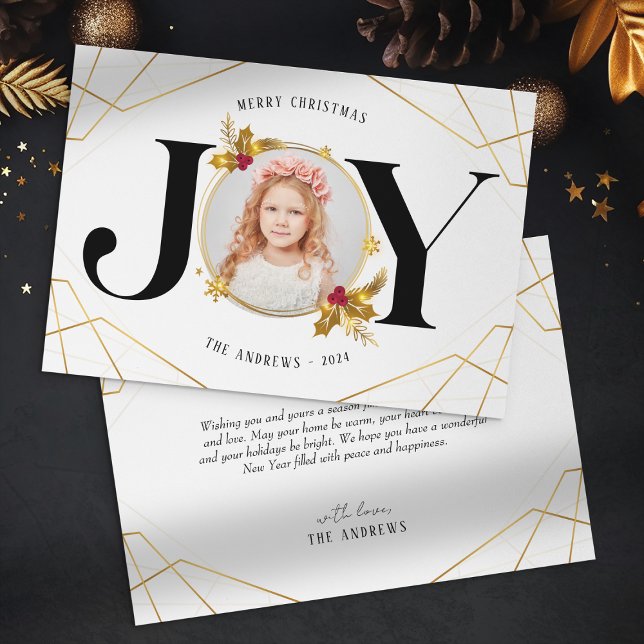 Modern Gold Geometric Family Photo Christmas Holiday Card (Creator Uploaded)